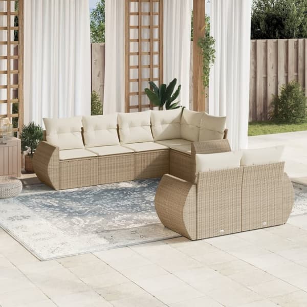 vidaXL sofasæt til haven 7 dele med hynder polyrattan beige