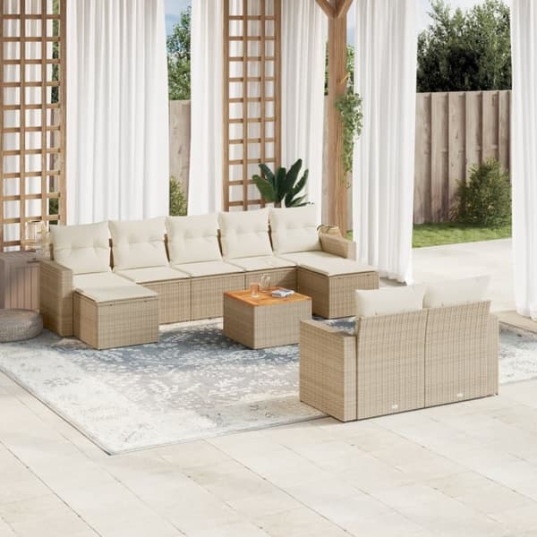 vidaXL sofasæt til haven 10 dele med hynder polyrattan beige