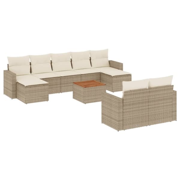 vidaXL sofasæt til haven 10 dele med hynder polyrattan beige