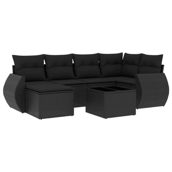 vidaXL sofasæt til haven 7 dele med hynder polyrattan sort