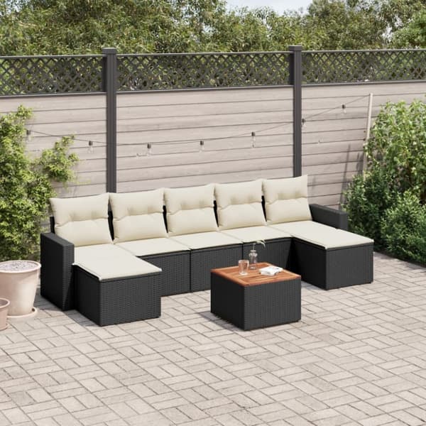 vidaXL sofasæt til haven 8 dele med hynder polyrattan sort