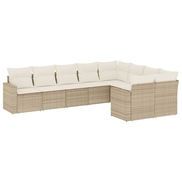 vidaXL sofasæt til haven 9 dele med hynder polyrattan beige