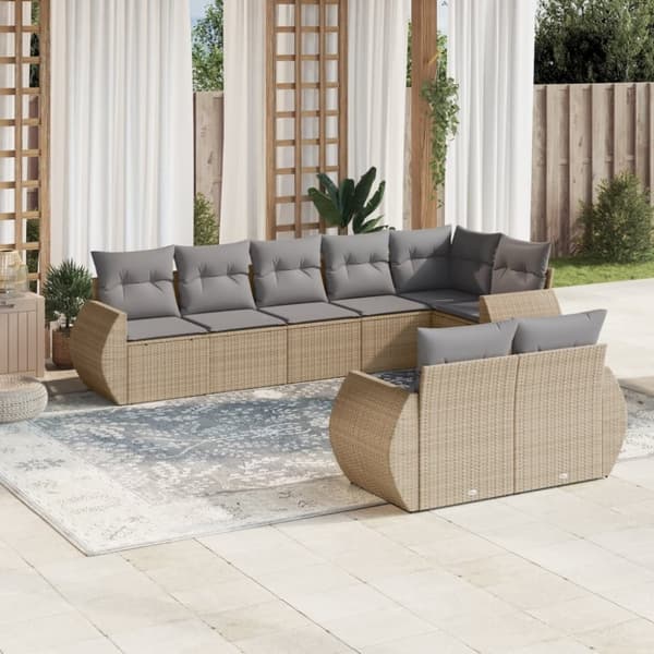 vidaXL sofasæt til haven 8 dele med hynder polyrattan beige