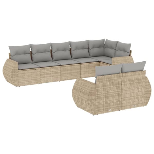 vidaXL sofasæt til haven 8 dele med hynder polyrattan beige