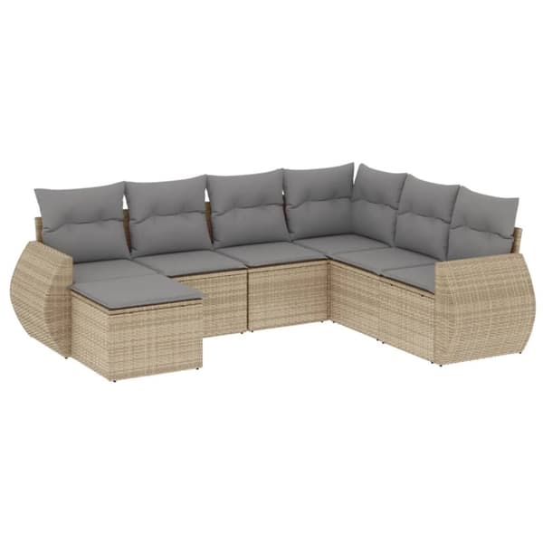 vidaXL sofasæt til haven 7 dele med hynder polyrattan beige