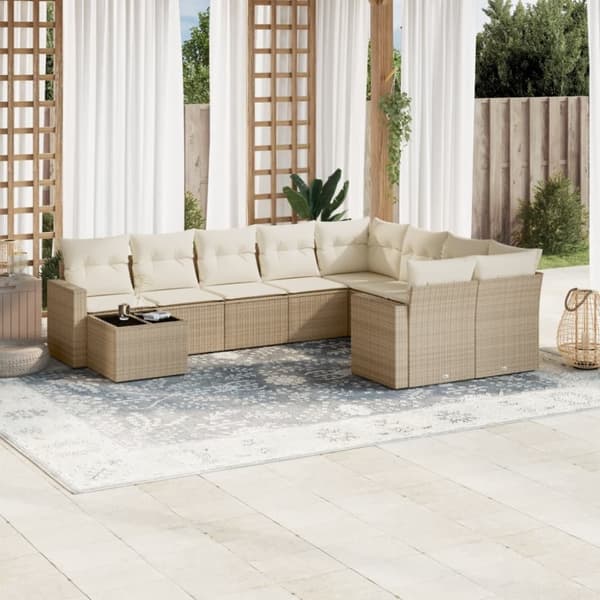vidaXL sofasæt til haven 10 dele med hynder polyrattan beige