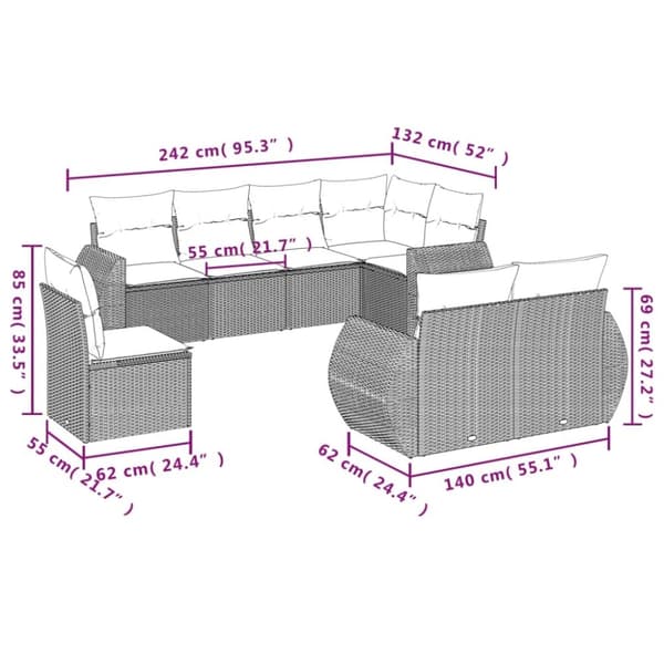 vidaXL sofasæt til haven 8 dele med hynder polyrattan beige