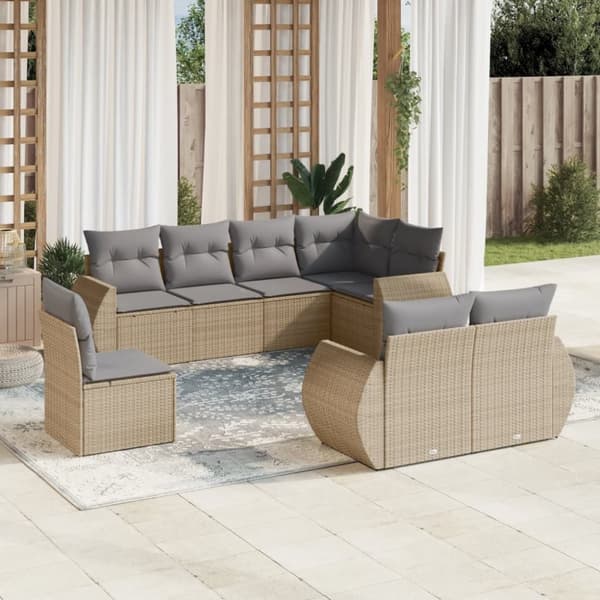 vidaXL sofasæt til haven 8 dele med hynder polyrattan beige