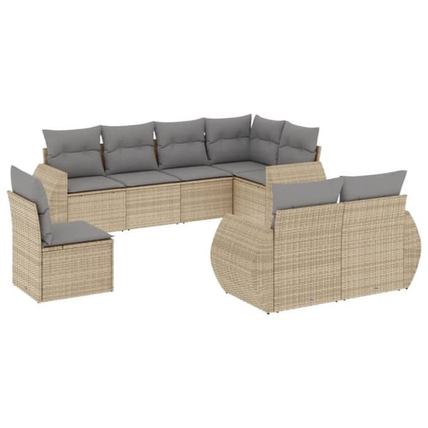 vidaXL sofasæt til haven 8 dele med hynder polyrattan beige