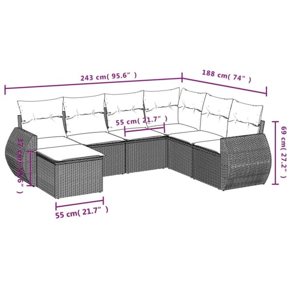 vidaXL sofasæt til haven 7 dele med hynder polyrattan beige
