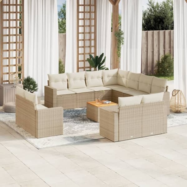 vidaXL sofasæt til haven 12 dele med hynder polyrattan beige