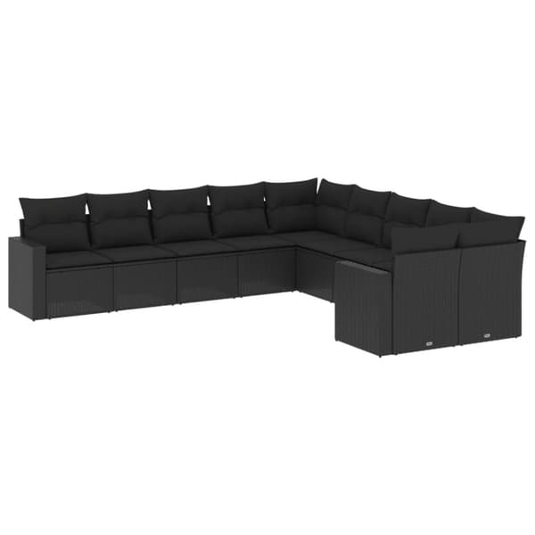vidaXL sofasæt til haven 10 dele med hynder polyrattan sort