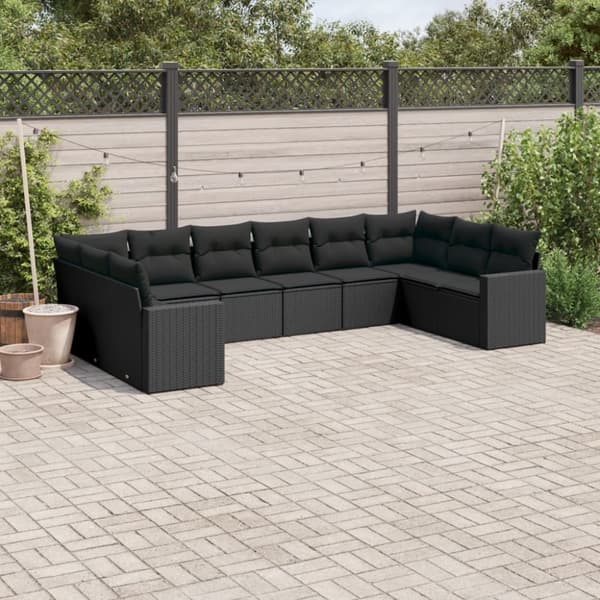 vidaXL sofasæt til haven 10 dele med hynder polyrattan sort