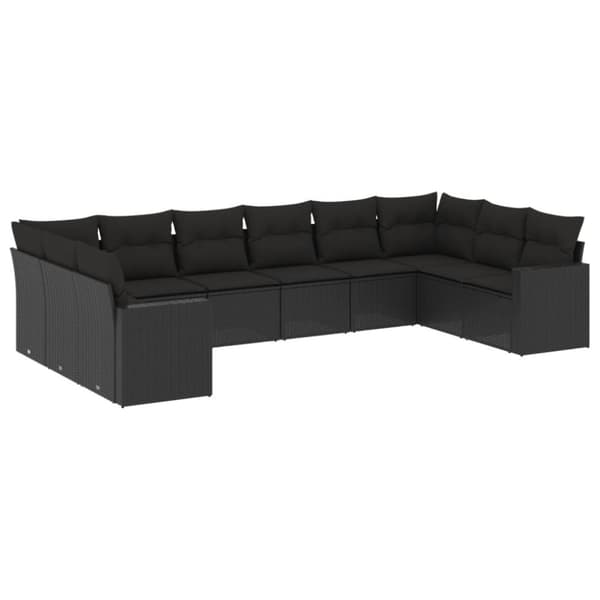 vidaXL sofasæt til haven 10 dele med hynder polyrattan sort