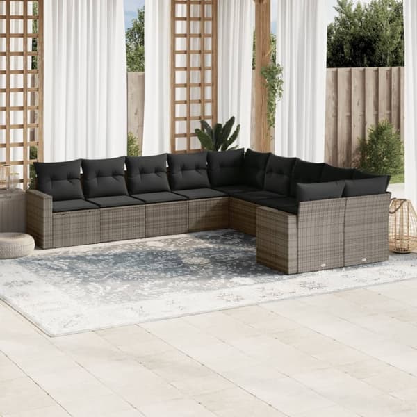 vidaXL sofasæt til haven 10 dele med hynder polyrattan grå