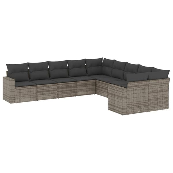vidaXL sofasæt til haven 10 dele med hynder polyrattan grå