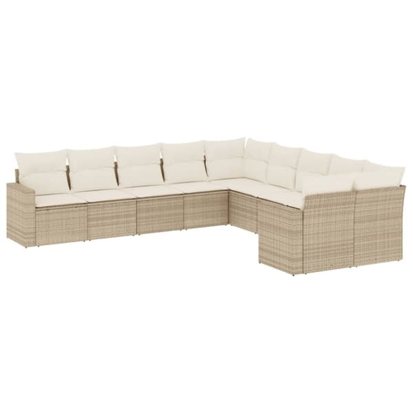 vidaXL Soffgrupp för trädgård med dynor 10 delar beige konstrotting