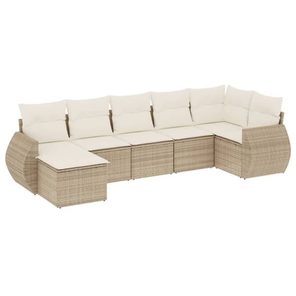 vidaXL sofasæt til haven 7 dele med hynder polyrattan beige