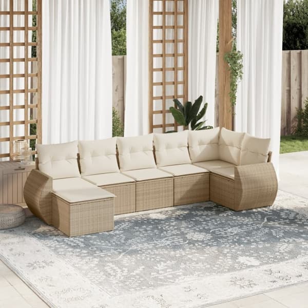 vidaXL sofasæt til haven 7 dele med hynder polyrattan beige
