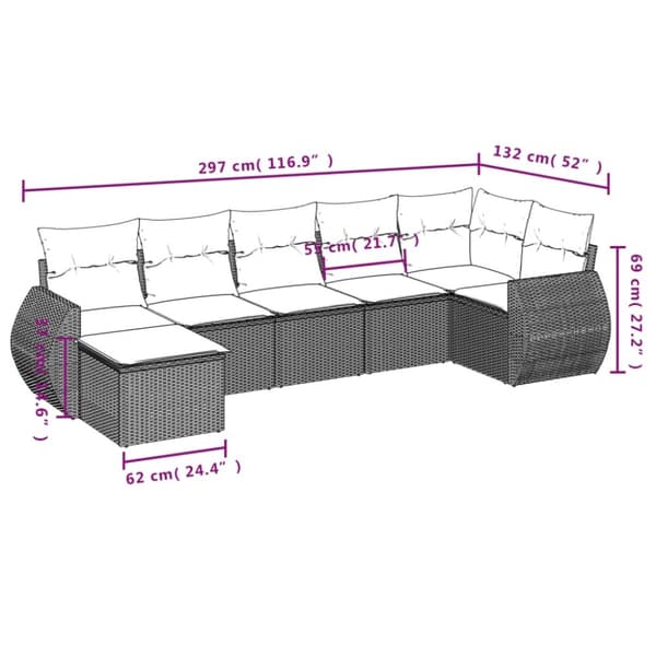vidaXL sofasæt til haven 7 dele med hynder polyrattan sort