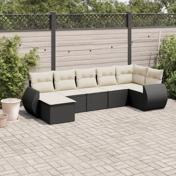 vidaXL sofasæt til haven 7 dele med hynder polyrattan sort