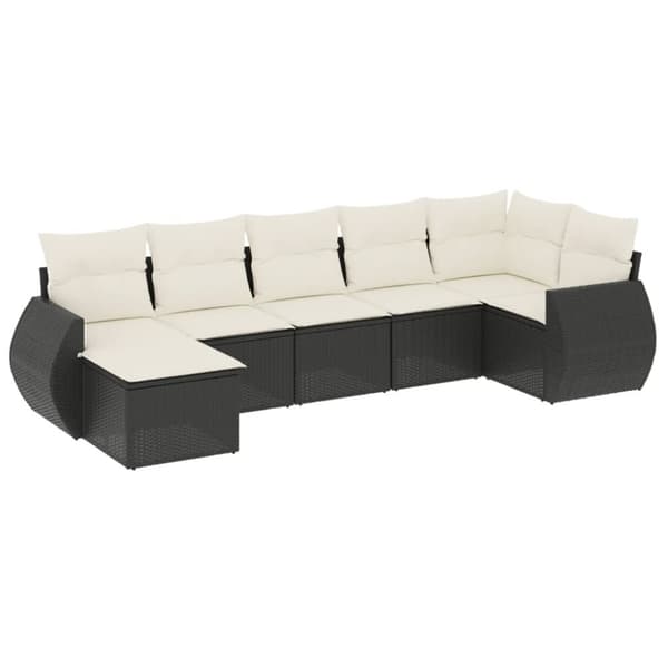 vidaXL sofasæt til haven 7 dele med hynder polyrattan sort