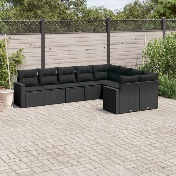 vidaXL sofasæt til haven 9 dele med hynder polyrattan sort