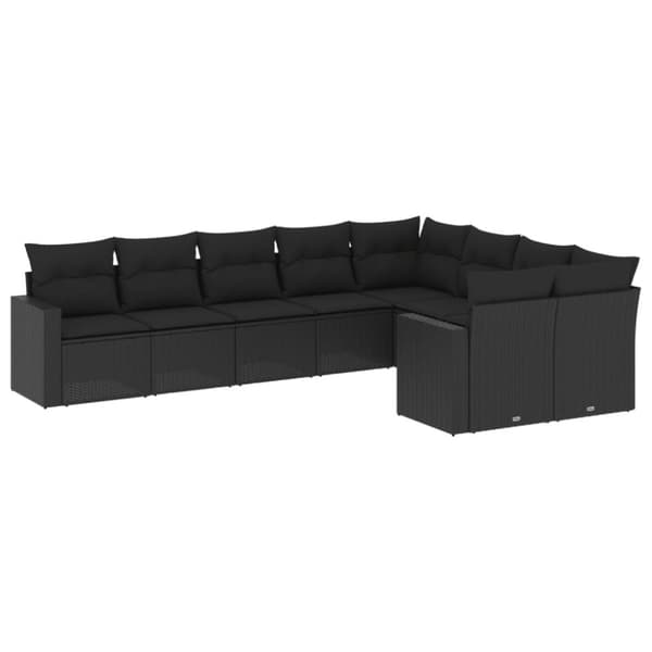 vidaXL sofasæt til haven 9 dele med hynder polyrattan sort