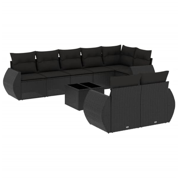 vidaXL sofasæt til haven 9 dele med hynder polyrattan sort