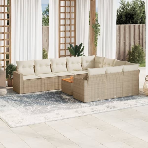 vidaXL sofasæt til haven 11 dele med hynder polyrattan beige