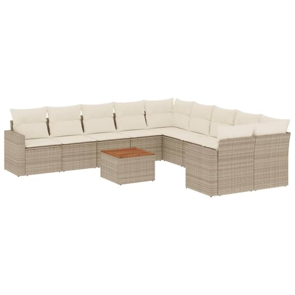 vidaXL sofasæt til haven 11 dele med hynder polyrattan beige