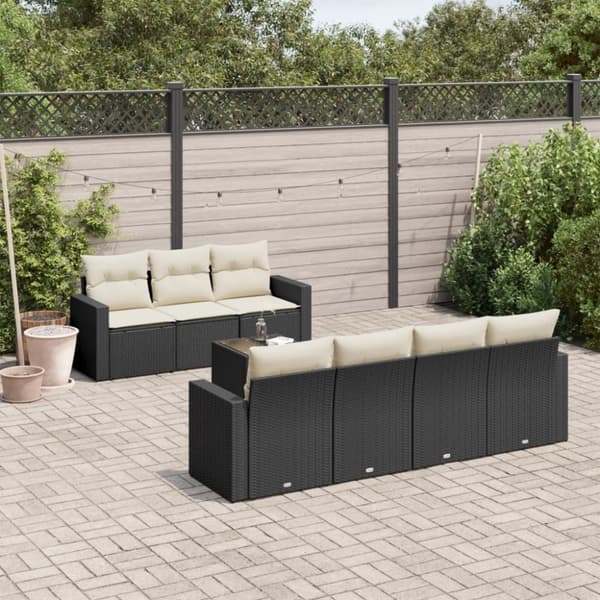 vidaXL sofasæt til haven 8 dele med hynder polyrattan sort