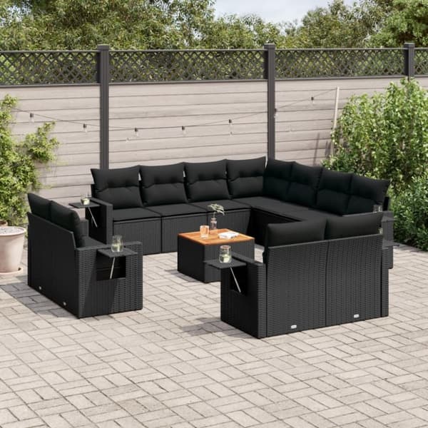 vidaXL sofasæt til haven 12 dele med hynder polyrattan sort