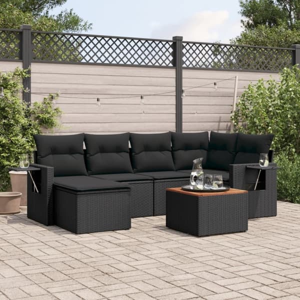 vidaXL sofasæt til haven 7 dele med hynder polyrattan sort