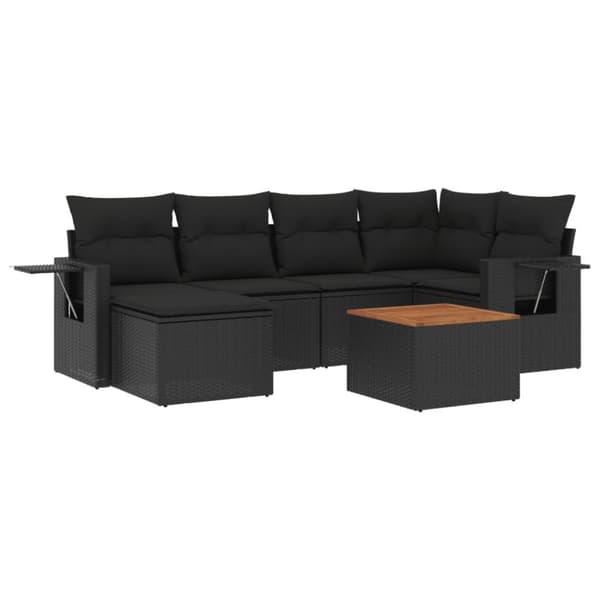 vidaXL sofasæt til haven 7 dele med hynder polyrattan sort