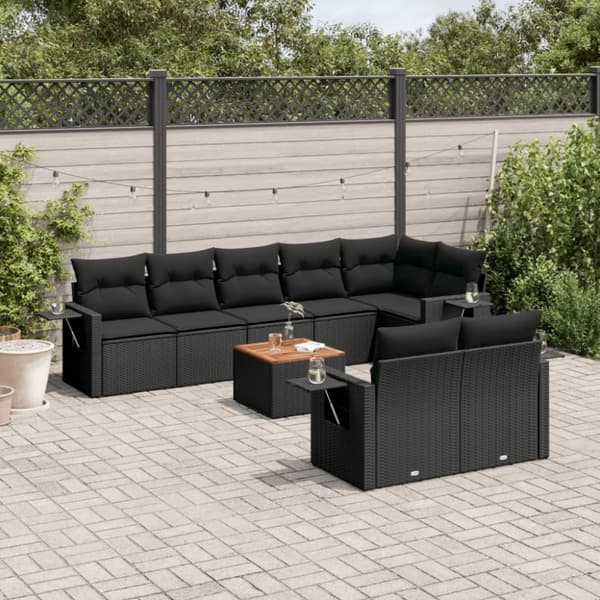 vidaXL sofasæt til haven 9 dele med hynder polyrattan sort
