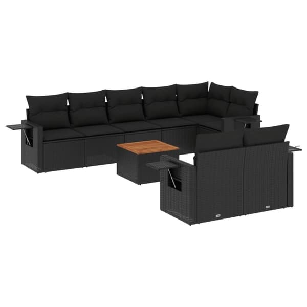 vidaXL sofasæt til haven 9 dele med hynder polyrattan sort