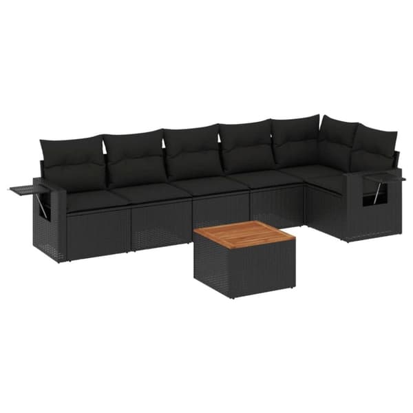 vidaXL sofasæt til haven 7 dele med hynder polyrattan sort