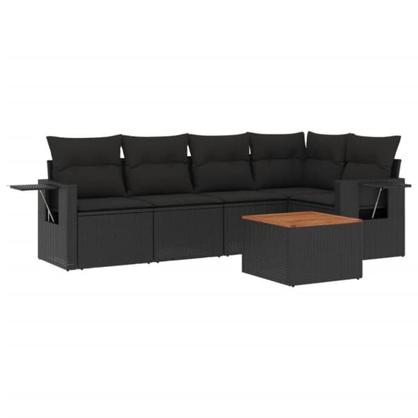 vidaXL sofasæt til haven 6 dele med hynder polyrattan sort