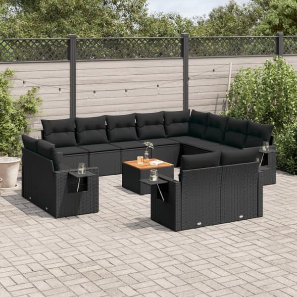 vidaXL sofasæt til haven 13 dele med hynder polyrattan sort