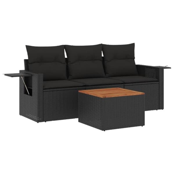 vidaXL sofasæt til haven 4 dele med hynder polyrattan sort