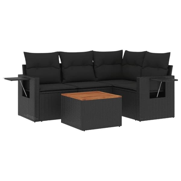 vidaXL sofasæt til haven 5 dele med hynder polyrattan sort