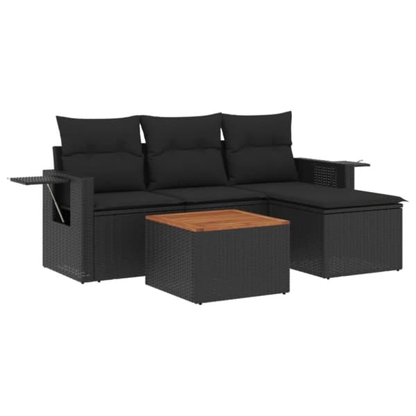 vidaXL sofasæt til haven 5 dele med hynder polyrattan sort