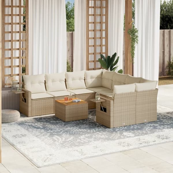 vidaXL sofasæt til haven 9 dele med hynder polyrattan beige