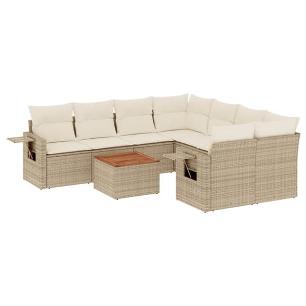 vidaXL sofasæt til haven 9 dele med hynder polyrattan beige