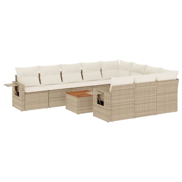 vidaXL sofasæt til haven 11 dele med hynder polyrattan beige