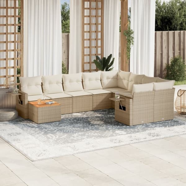 vidaXL sofasæt til haven 10 dele med hynder polyrattan beige