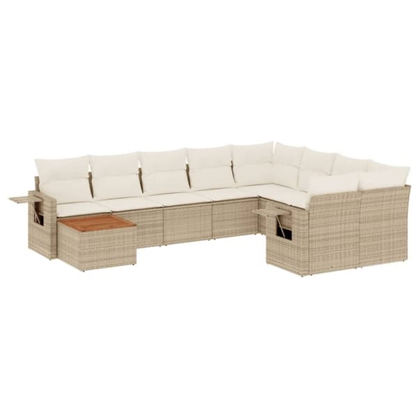 vidaXL sofasæt til haven 10 dele med hynder polyrattan beige