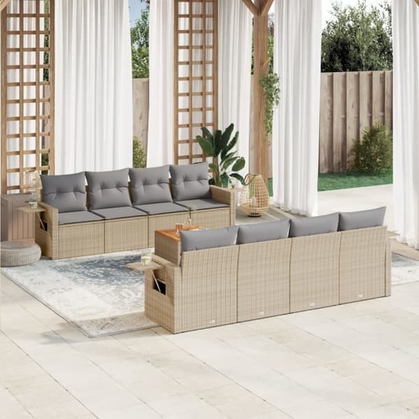 vidaXL sofasæt til haven 9 dele med hynder polyrattan beige