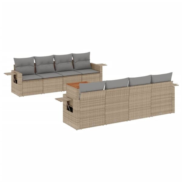 vidaXL sofasæt til haven 9 dele med hynder polyrattan beige